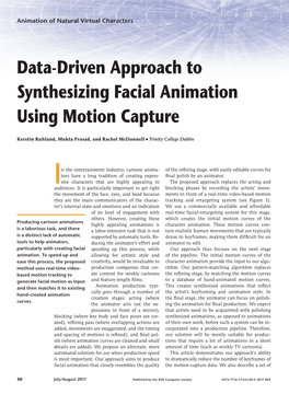 Data-Driven Approach to Synthesizing Facial Animation Using Motion Capture