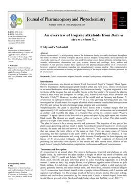 An Overview of Tropane Alkaloids from Datura Stramonium L