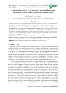 Antibacterial Activity of Extract and Fraction of Baccaurea Macrocarpa Leaf on Escherichia Coli and Bacillus Cereus