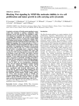 Blocking Wnt Signaling by SFRP-Like Molecules Inhibits in Vivo Cell Proliferation and Tumor Growth in Cells Carrying Active B-Catenin