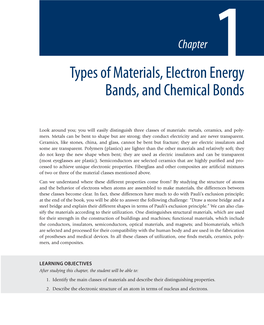 Types of Materials, Electron Energy Bands, and Chemical Bonds