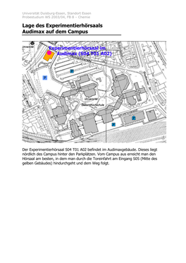 Lage Des Experimentierhörsaals Audimax Auf Dem Campus