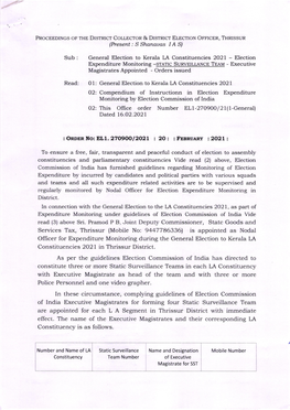 Services Tax, Thrissur (Mobile No: 9447786336) Is Appointed As Nodal Are Appointed for Each L a Segment in Thrissur District