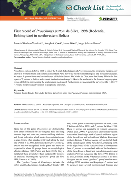 Proechimys Pattoni Da Silva, 1998 (Rodentia, Echimyidae) in Northwestern Bolivia