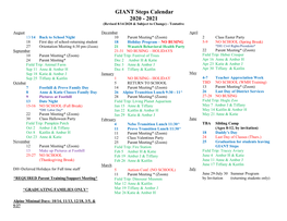 GIANT Steps Calendar 2020 - 2021 (Revised 8/14/2020 & Subject to Change) - Tentative