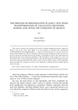 The Process of Hispanization in Early New Spain Transformation of Collective Identities During and After the Conquest of Mexico