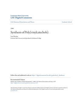 Synthesis of Poly(Vinylcatechols). Saad Moulay Louisiana State University and Agricultural & Mechanical College