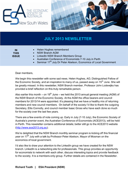 July 2013 Newsletter