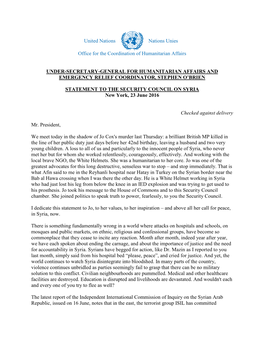 STATEMENT to the SECURITY COUNCIL on SYRIA New York, 23 June 2016
