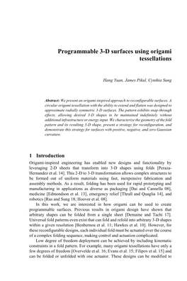 Programmable 3-D Surfaces Using Origami Tessellations