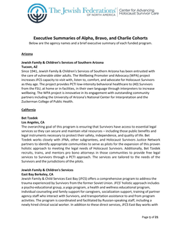 Executive Summaries of Alpha, Bravo, and Charlie Cohorts Below Are the Agency Names and a Brief Executive Summary of Each Funded Program