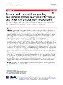 Genome-Wide Transcriptome Profiling and Spatial Expression Analyses