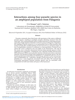 Interactions Among Four Parasite Species in an Amphipod Population from Patagonia