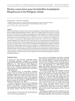 Priority Conservation Areas for Butterflies (Lepidoptera