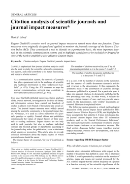 Citation Analysis of Scientific Journals and Journal Impact Measures*