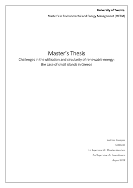 Challenges in the Utilization and Circularity of Renewable Energy: the Case of Small Islands in Greece