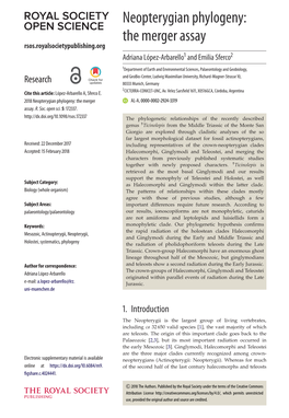 Neopterygian Phylogeny: the Merger Assay Rsos.Royalsocietypublishing.Org Adriana López-Arbarello1 and Emilia Sferco2