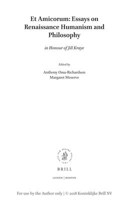 Essays on Renaissance Humanism and Philosophy