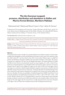 Presence, Distribution and Abundance in Gallies and Murree Forest Division, Northern Pakistan