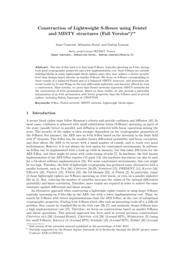 Construction of Lightweight S-Boxes Using Feistel and MISTY Structures (Full Version?)??