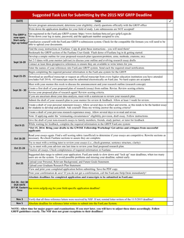 Suggested Task List for Submitting by the 2015 NSF GRFP Deadline