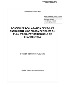 Dossier De Declaration De Projet Entrainant Mise En Compatibilite Du Plan D’Occupation Des Sols De Charmentray