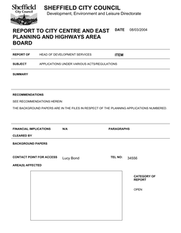 Report to City Centre and East Planning and Highways Area Board