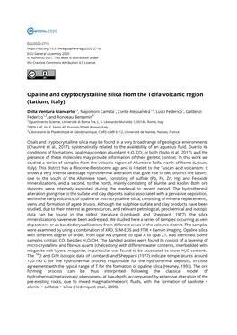 Opaline and Cryptocrystalline Silica from the Tolfa Volcanic Region (Latium, Italy)