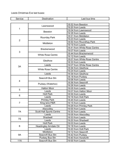 Leeds Christmas Eve Last Buses