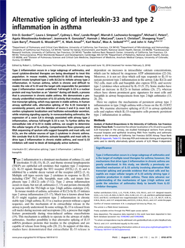 Alternative Splicing of Interleukin-33 and Type 2 Inflammation in Asthma