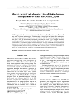 Mineral Chemistry of Schulenbergite and Its Zn-Dominant Analogue from the Hirao Mine, Osaka, Japan