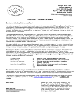 Fra Long Distance Award