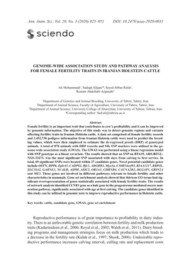 Genome-Wide Association Study and Pathway Analysis for Female Fertility Traits in Iranian Holstein Cattle