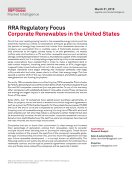 RRA Regulatory Focus Corporate Renewables in the United States