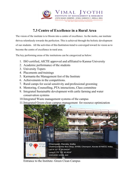 7.3 Centre of Excellence in a Rural Area the Vision of the Institute Is to Bloom Into a Centre of Excellence