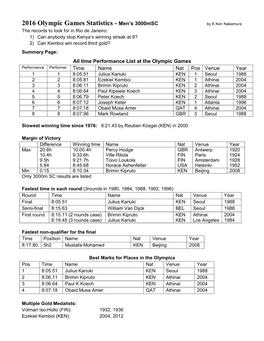 2016 Olympic Games Statistics