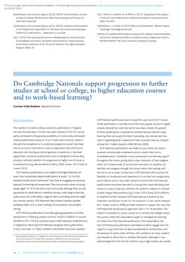 Do Cambridge Nationals Support Progression to Further Studies at School Or College, to Higher Education Courses and to Work-Based Learning?