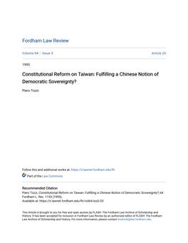 Constitutional Reform on Taiwan: Fulfilling a Chinese Notion of Democratic Sovereignty?