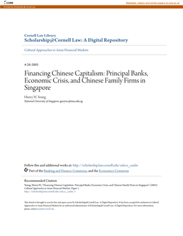 Banks, Economic Crisis, and Chinese Family Firms in Singapore Henry W