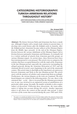 Turkish-Armenian Relations Throughout History1 (Historiografinin Kategorileştirilmesi: Tarih Boyunca Türk-Ermeni Ilişkileri)