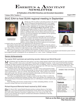 EMERITUS & ANNUITANT NEWSLETTER SIUC EAA to Host SUAA Regional Meeting in September