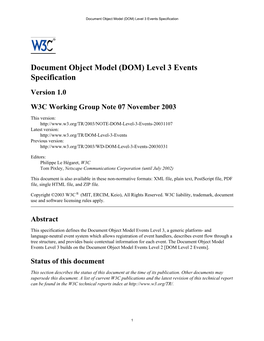 Document Object Model †DOM‡ Level 3 Events Specification