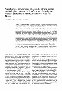 Geochemical Comparisons of Coronitic Olivine Gabbro and Eclogites