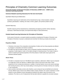 Principles of Chemistry Common Learning Outcomes