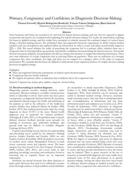 Primacy, Congruence and Confidence in Diagnostic Decision-Making