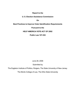 Report to the U. S. Election Assistance Commission on Best Practices To