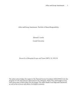 The Role of Shared Responsibility Edward J. Lawler Cornell Univ