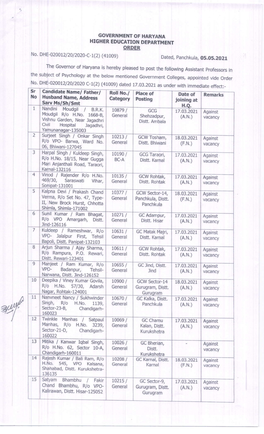 Regarding Posting of Assistant Professors of Psychology. Notice