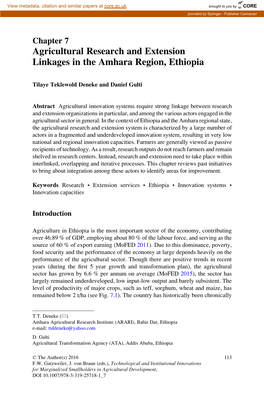 Agricultural Research and Extension Linkages in the Amhara Region, Ethiopia