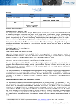 Brief Rationale Jagath Milk Dairy April 14, 2017 Ratings